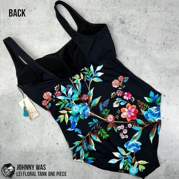 JOHNNY WAS LEI FLORAL TANK ONE PIECE PLUS SIZE 2X SWIMSUIT IN BLACK FLORAL NEW - Picture 9 of 16